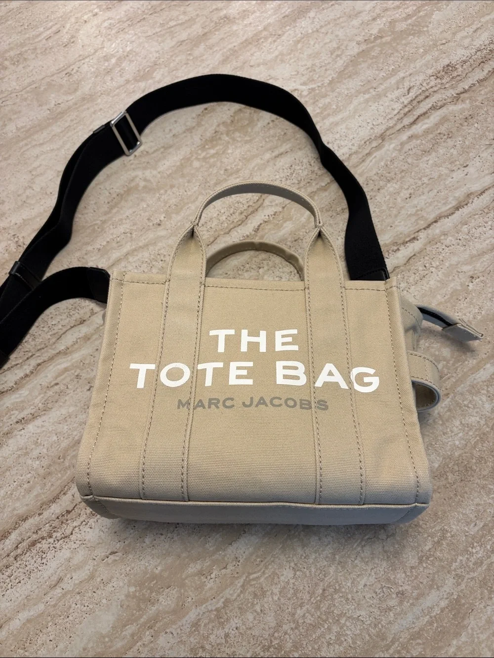 Marc Jacobs Small Beige Canvas 'The Tote Bag' with Black Strap - Picture 1 of 12